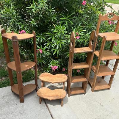 Vintage Wood Stands and Stool