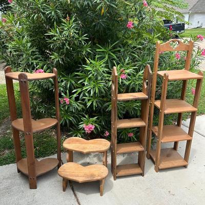 Vintage Wood Stands and Stool