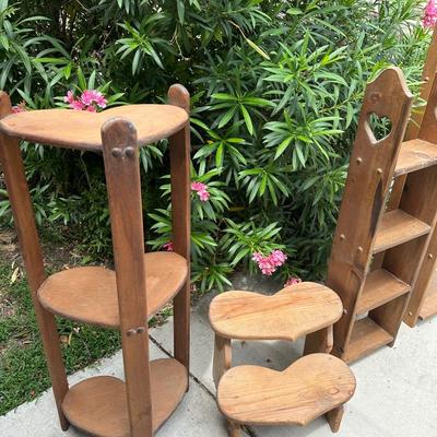 Vintage Wood Stands and Stool