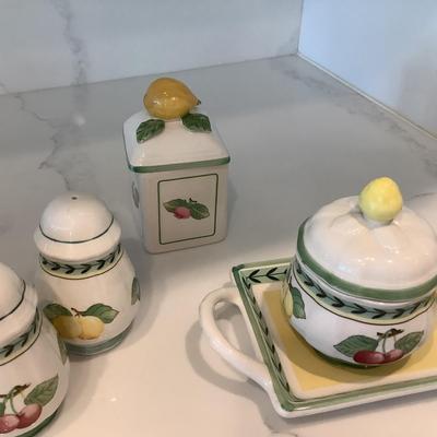 Villeroy & Boch French Garden salt & pepper, cream & sugar with tray and jelly jar