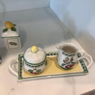 Villeroy & Boch French Garden salt & pepper, cream & sugar with tray and jelly jar