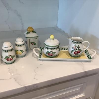 Villeroy & Boch French Garden salt & pepper, cream & sugar with tray and jelly jar