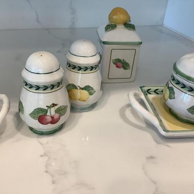 Villeroy & Boch French Garden salt & pepper, cream & sugar with tray and jelly jar
