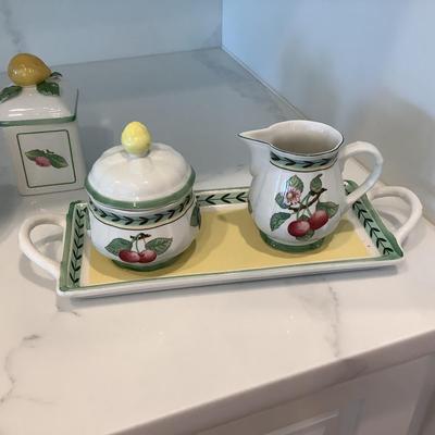 Villeroy & Boch French Garden salt & pepper, cream & sugar with tray and jelly jar