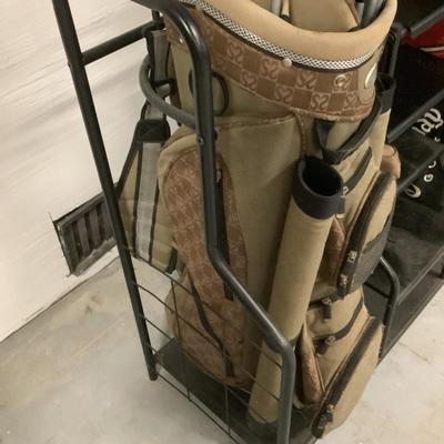 Storage rack-holds 2 golf club bags with shelves 36"H 40"L 15" depth