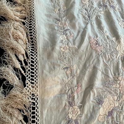 Embroidered Fringed Shawl & Hand Painted Linen (GB-MG)