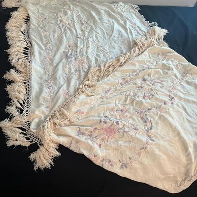 Embroidered Fringed Shawl & Hand Painted Linen (GB-MG)