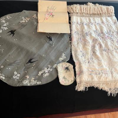 Embroidered Fringed Shawl & Hand Painted Linen (GB-MG)