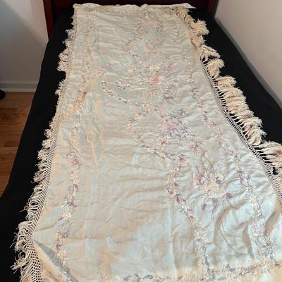 Embroidered Fringed Shawl & Hand Painted Linen (GB-MG)