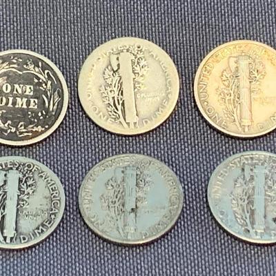 Silver Dimes Lot Mercury Years plus 1 Barber