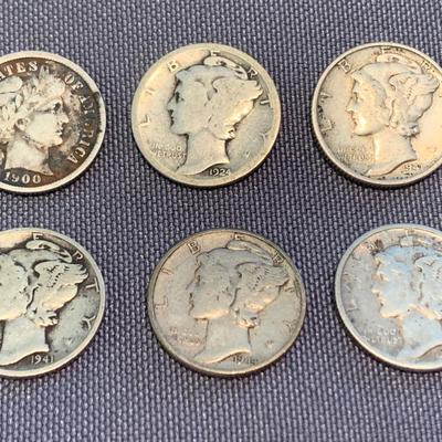 Silver Dimes Lot Mercury Years plus 1 Barber
