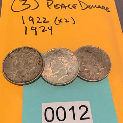 THREE Silver Peace Dollars 1922 ( 2) & 1924