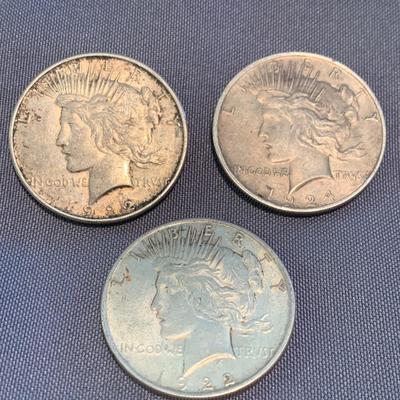 THREE Silver Peace Dollars 1922 ( 2) & 1924