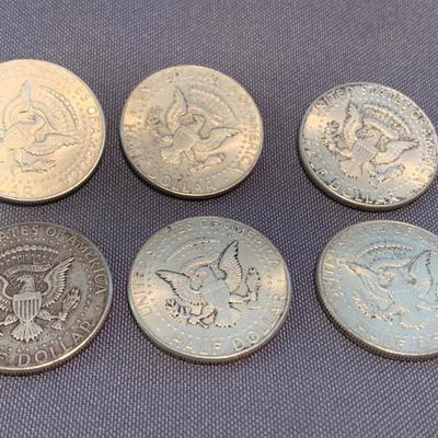 SEVEN Silver Half Dollars 1964 Kennedy Coins & 1 Standing Liberty