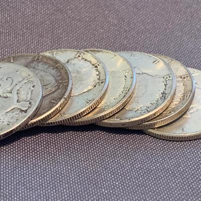 SEVEN Silver Half Dollars 1964 Kennedy Coins & 1 Standing Liberty