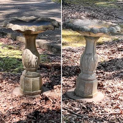 Pair (2) ~ 30” H Cement Bird Baths