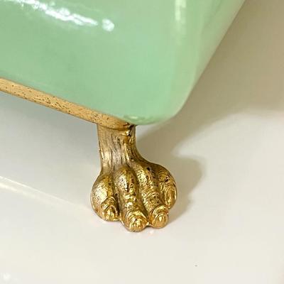 Genuine Alabaster Decorative Trinket Box With Metal Clawfeet Design