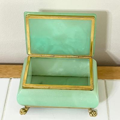 Genuine Alabaster Decorative Trinket Box With Metal Clawfeet Design