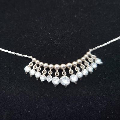 Twelve Sparkly Dangles Sterling Silver Necklace