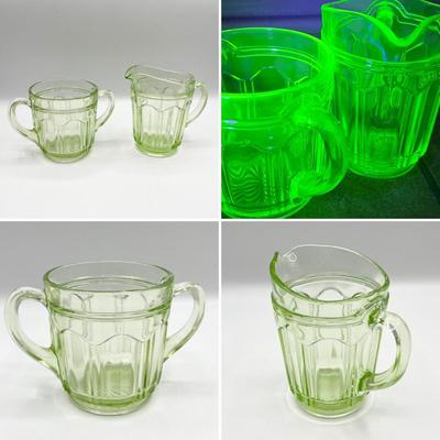 Uranium Vaseline Glass Sugar & Creamer ~ *Read Details ~ 2 Piece Set