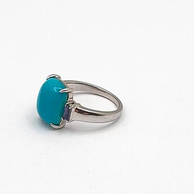 Robin's Egg Turquoise & Tourmaline Silver Ring Size 6