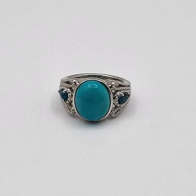 Robin's Egg Turquoise & Topaz Silver Ring Size 5
