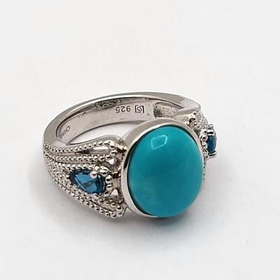 Robin's Egg Turquoise & Topaz Silver Ring Size 5