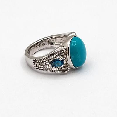Robin's Egg Turquoise & Topaz Silver Ring Size 5