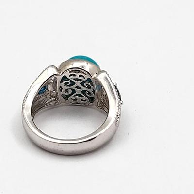 Robin's Egg Turquoise & Topaz Silver Ring Size 5