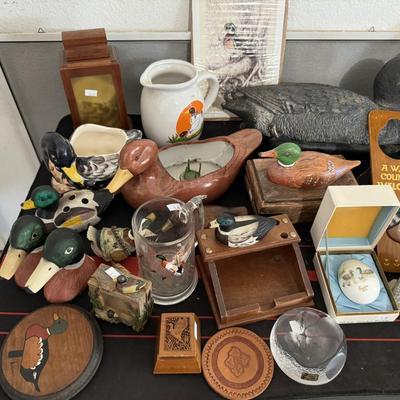 Duck decor, pictures, and table