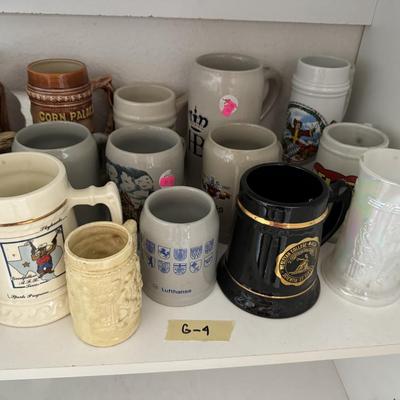 Chair, Beer steins and mugs