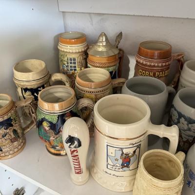 Chair, Beer steins and mugs
