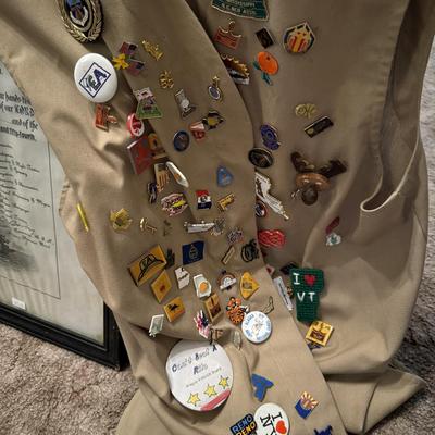 Vests with Military Convention Pins and Naval Academy graduation certificate