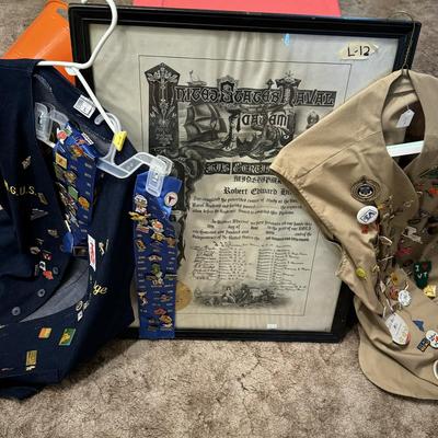Vests with Military Convention Pins and Naval Academy graduation certificate
