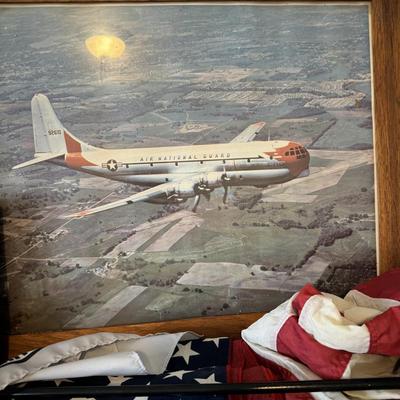 Airplane light switch, WWIl gun oil can, flags, pictures and hats, Military Memorabilia