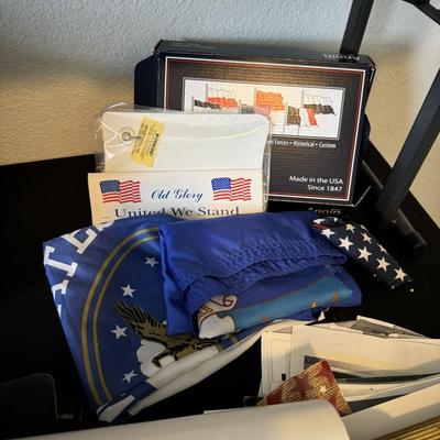 Airplane light switch, WWIl gun oil can, flags, pictures and hats, Military Memorabilia