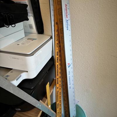 Office supplies, Printers, desk, lamp, chair