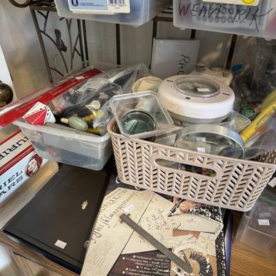 Office supplies, Printers, desk, lamp, chair