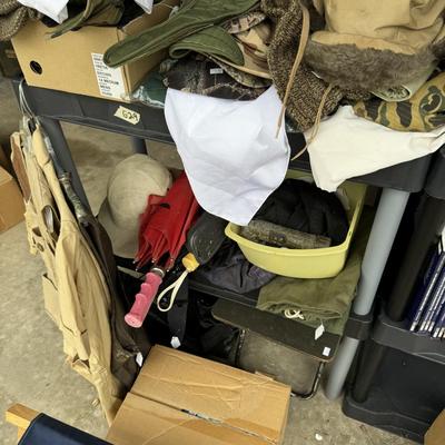 Camo hats, gloves, and military literature