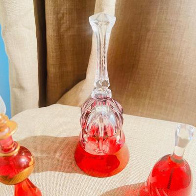 Vintage Ruby Red Collection Crystal Set 2 Dinner Bells 1 Perfume Decanter