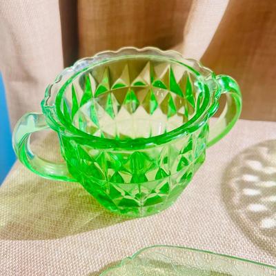 Green Glass Vintage Uranium Glass Set 8 Items