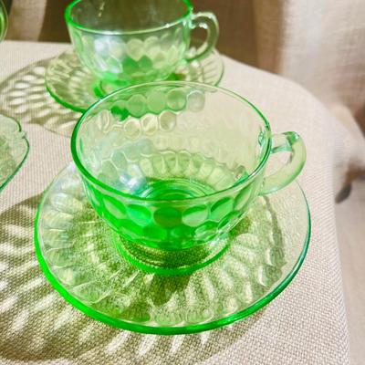 Green Glass Vintage Uranium Glass Set 8 Items