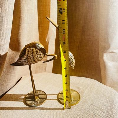 Set of 2 Mid Century Brass Cranes, Pair of Birds Hovering or Bending, Unique Vintage Figurines