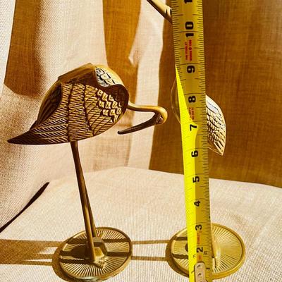 Set of 2 Mid Century Brass Cranes, Pair of Birds Hovering or Bending, Unique Vintage Figurines