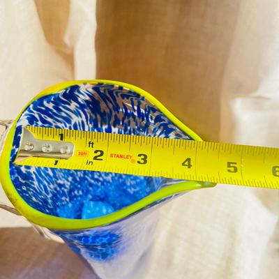 Nouveau Art Glass Pitcher Blue Cobalt Tall Hand Made