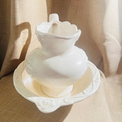 California Calif Pottery USA Grape White Pitcher & Basin Bowl Vintage