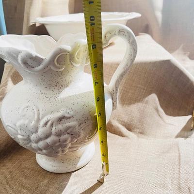 California Calif Pottery USA Grape White Pitcher & Basin Bowl Vintage