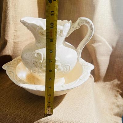 California Calif Pottery USA Grape White Pitcher & Basin Bowl Vintage