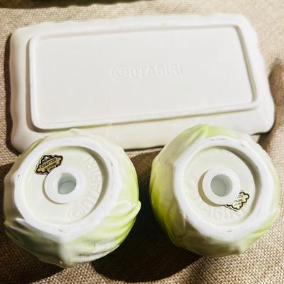 Mid Century Ceramic Cabbage Butter Dish Salt & Pepper Shaker