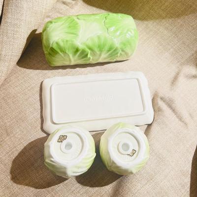 Mid Century Ceramic Cabbage Butter Dish Salt & Pepper Shaker